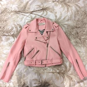 Zara faux leather pink moto jacket with pockets size S